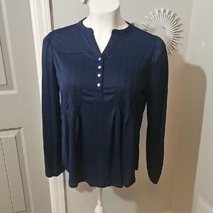 Kim Rogers Navy Blouse with Pearl Buttons